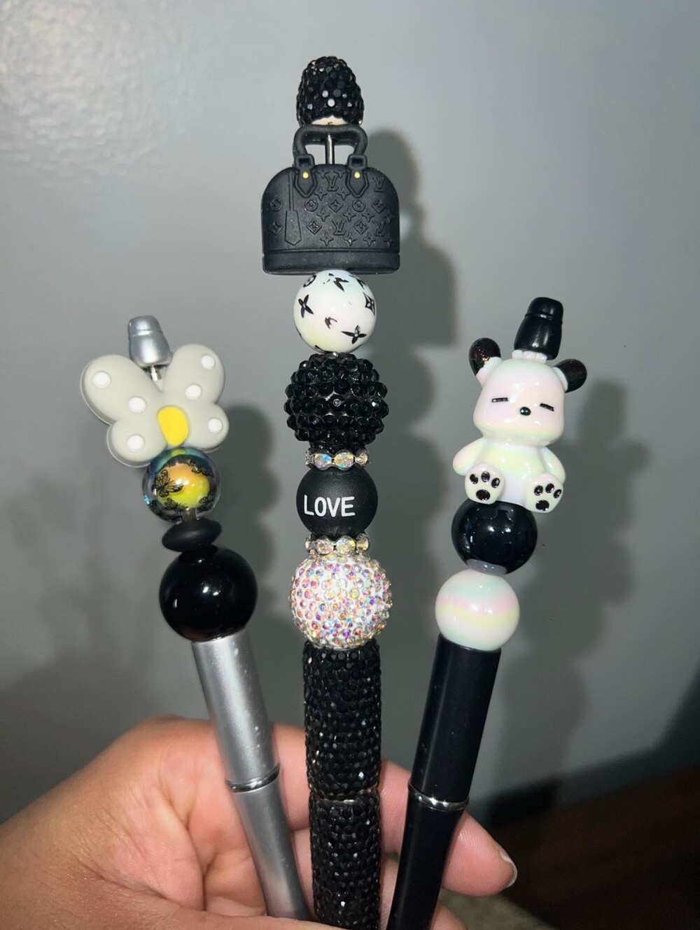 Set of 3 handmade black and white pens.